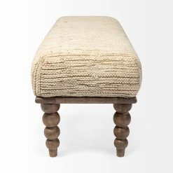 Best deal 🌟 Mercana Alder II Cream Upholstered Seat W/ Wood Base Accent Bench - 55"W X 16"D X 18"H 💯 -Mercana Shop Alder II 55L x 16W Cream Upholstered Seat Wooden Base Accent Bench 2