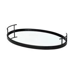 Best Pirce 🎁 Mercana Ansel 20L X 14W Black Metal Mirrored Bottom Oval Serving Tray - 20.1L X 14.0W X 2.9H 🛒