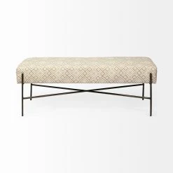 Best Pirce 🔔 Mercana Avery I Olive & Beige Upholstered Patterned Seat Accent Bench - 55"W X 17"D X 18"H Cream 🧨 -Mercana Shop Avery I 55L x 17W Multi Colored Upholstered Patterned Seat Accent Bench 10