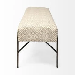 Best Pirce 🔔 Mercana Avery I Olive & Beige Upholstered Patterned Seat Accent Bench - 55"W X 17"D X 18"H Cream 🧨 -Mercana Shop Avery I 55L x 17W Multi Colored Upholstered Patterned Seat Accent Bench 11