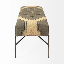 Best Pirce 🔔 Mercana Avery I Olive & Beige Upholstered Patterned Seat Accent Bench - 55"W X 17"D X 18"H Cream 🧨 -Mercana Shop Avery I 55L x 17W Multi Colored Upholstered Patterned Seat Accent Bench 2