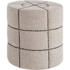 Wholesale 🎉 Mercana Beacon 20.5"H Cream Fabric W/ Metal Tacks Round Ottoman 🤩