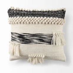 Outlet 🌟 Mercana Beardell Cream & Black W/ Tassels Decorative Pillow Cover 🛒 -Mercana Shop Beardell 18 x 18 Cream And Black Details With Tassels Decorative Pillow Cover 4