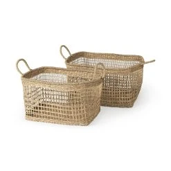 Brand new 🔥 Mercana Bellisa 18.5L X 14.6W X 11.0H (Set Of 2) Medium Brown Seagrass Rectangular Basket W/ Handles 😀