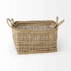 Brand new 🔥 Mercana Bellisa 18.5L X 14.6W X 11.0H (Set Of 2) Medium Brown Seagrass Rectangular Basket W/ Handles 😀 -Mercana Shop Bellisa 18.5L x 14.6W x 11.0H 28Set of 229 Medium Brown Seagrass Rectangular Basket W Handles 3