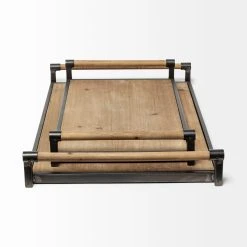 Cheapest 😉 Mercana Benson Brown Wood W/Black Metal Trays (Set Of 2) - 26"W X 16"D X 3"H ✔️ -Mercana Shop Benson Brown Wood w Black Metal Trays 28Set of 229 2