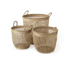 Buy 🎉 Mercana Bowie 19.7L X 19.7W X 19.7H (Set Of 3) Medium Brown Seagrass Round Basket W/ Handles ❤️