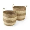 Promo 🎁 Mercana Bradley 18.1L X 18.1W X 16.0H (Set Of 2) Light Brown W/Striped Seagrass Basket W/ Handles 👏