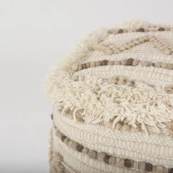 Wholesale ⭐ Mercana Caela Beige/Brown Wool, Cotton And Felt Popcorn Stitch Square Pouf 🥰 -Mercana Shop Caela Beige Brown Wool2C Cotton and Felt Popcorn Stitch Square Pouf 1