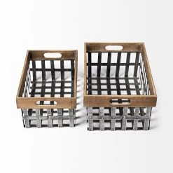 Flash Sale 😍 Mercana Chartrand Wood And Metal Open Crate Style Baskets, Set Of 2 - Small ⭐ -Mercana Shop Chartrand Wood And Metal Open Crate Style Baskets2C Set of 2 2