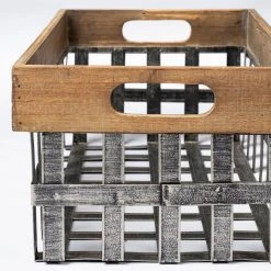 Flash Sale 😍 Mercana Chartrand Wood And Metal Open Crate Style Baskets, Set Of 2 - Small ⭐ -Mercana Shop Chartrand Wood And Metal Open Crate Style Baskets2C Set of 2 4