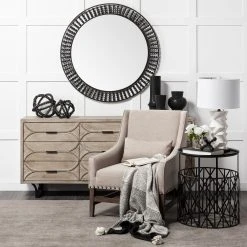 Cheapest ⭐ Mercana Claiborne 42" Round Black Metal Frame Mirror W/Wood Beads ✨ -Mercana Shop Claiborne 4222 Round Black Metal Frame Mirror w Wood Beads 4