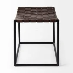 Best deal 😍 Mercana Clarissa Black Woven Leather Seat W/ Black Iron Frame Stool Brown 🔔 -Mercana Shop Clarissa 22.0L x 16.0W x 16.5H Black Leather Woven Seat W Gold Metal Frame Stool 11