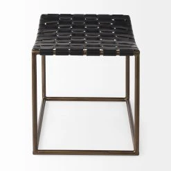 Best deal 😍 Mercana Clarissa Black Woven Leather Seat W/ Black Iron Frame Stool Brown 🔔 -Mercana Shop Clarissa 22.0L x 16.0W x 16.5H Black Leather Woven Seat W Gold Metal Frame Stool 2