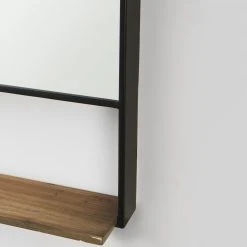 New 😉 Mercana Cora Black Metal Frame W/Brown Wooden Shelf Wall Mirror 😀 -Mercana Shop Cora 24.0L x 3.9W x 40.0H Black Metal Frame W Brown Wooden Shelf Arched Wall Mirror 10