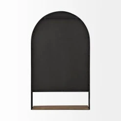 New 😉 Mercana Cora Black Metal Frame W/Brown Wooden Shelf Wall Mirror 😀 -Mercana Shop Cora 24.0L x 3.9W x 40.0H Black Metal Frame W Brown Wooden Shelf Arched Wall Mirror 2