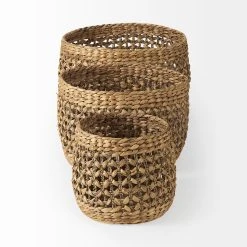 Outlet 💯 Mercana Dakota 15.0L X 15.0W X 11.8H (Set Of 3) Medium Brown Seagrass Round Basket ⭐ -Mercana Shop Dakota 15.0L x 15.0W x 11.8H 28Set of 329 Medium Brown Seagrass Round Basket 2