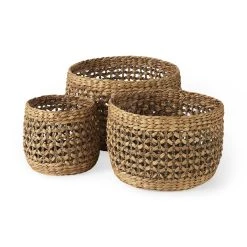 Outlet 💯 Mercana Dakota 15.0L X 15.0W X 11.8H (Set Of 3) Medium Brown Seagrass Round Basket ⭐