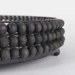 Discount 😍 Mercana Decatur I 21L X 21W Wooden Bead Mirrored Bottom Round Tray White ⌛ -Mercana Shop Decatur I 21L x 21W White Wooden Bead Mirrored Bottom Round Tray 14