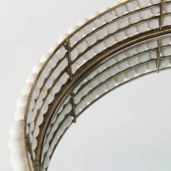 Discount 😍 Mercana Decatur I 21L X 21W Wooden Bead Mirrored Bottom Round Tray White ⌛ -Mercana Shop Decatur I 21L x 21W White Wooden Bead Mirrored Bottom Round Tray 4