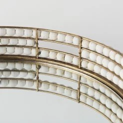 Discount 😍 Mercana Decatur I 21L X 21W Wooden Bead Mirrored Bottom Round Tray White ⌛ -Mercana Shop Decatur I 21L x 21W White Wooden Bead Mirrored Bottom Round Tray 5