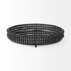 Discount 😍 Mercana Decatur I 21L X 21W Wooden Bead Mirrored Bottom Round Tray White ⌛ -Mercana Shop Decatur I 21L x 21W White Wooden Bead Mirrored Bottom Round Tray 9