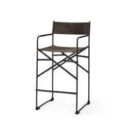 Promo ⭐ Mercana Direttore Folding Black Genuine Leather W/ Black Iron Frame Counter Stool 🎁 -Mercana Shop Direttore 19.3L x 19.3W x 40.2H Black Leather W Black Frame Counter Stool 12