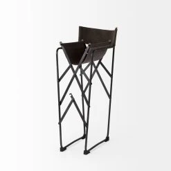 Promo ⭐ Mercana Direttore Folding Black Genuine Leather W/ Black Iron Frame Counter Stool 🎁 -Mercana Shop Direttore 19.3L x 19.3W x 40.2H Black Leather W Black Frame Counter Stool 14