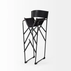 Promo ⭐ Mercana Direttore Folding Black Genuine Leather W/ Black Iron Frame Counter Stool 🎁 -Mercana Shop Direttore 19.3L x 19.3W x 40.2H Black Leather W Black Frame Counter Stool 2