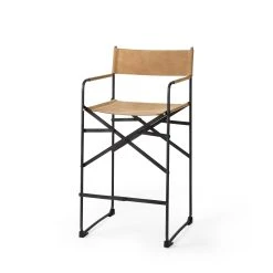 Promo ⭐ Mercana Direttore Folding Black Genuine Leather W/ Black Iron Frame Counter Stool 🎁 -Mercana Shop Direttore 19.3L x 19.3W x 40.2H Black Leather W Black Frame Counter Stool 5