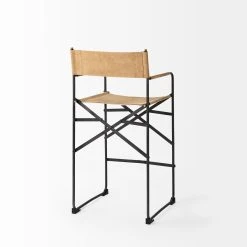 Promo ⭐ Mercana Direttore Folding Black Genuine Leather W/ Black Iron Frame Counter Stool 🎁 -Mercana Shop Direttore 19.3L x 19.3W x 40.2H Black Leather W Black Frame Counter Stool 7