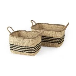 Cheap ๐ฅ Mercana Emma 17.3L X 13.0W X 11.0H (Set Of 2) Light Brown Seagrass Rectangular Basket W/ Black Stripes โค๏ธ