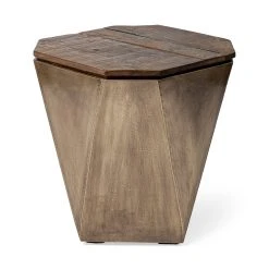 Buy ⭐ Mercana Esagono II 19.3" X 20.9" Hexagonal Brass And Natural Wood Hinged-Top End/Side Table - 19.3L X 19.3W X 20.9H 🛒