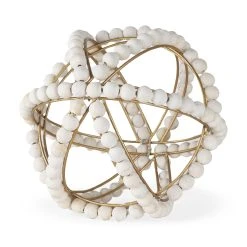 Brand new 😀 Mercana Espanlade I Small 9L X 9W White Wooden Beaded Orb 🥰 -Mercana Shop Espanlade I Small 9L x 9W White Wooden Beaded Orb 12