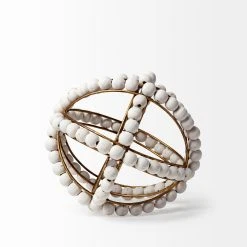 Brand new 😀 Mercana Espanlade I Small 9L X 9W White Wooden Beaded Orb 🥰 -Mercana Shop Espanlade I Small 9L x 9W White Wooden Beaded Orb 2