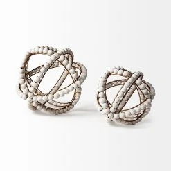 Brand new 😀 Mercana Espanlade I Small 9L X 9W White Wooden Beaded Orb 🥰 -Mercana Shop Espanlade I Small 9L x 9W White Wooden Beaded Orb 3