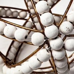 Brand new 😀 Mercana Espanlade I Small 9L X 9W White Wooden Beaded Orb 🥰 -Mercana Shop Espanlade I Small 9L x 9W White Wooden Beaded Orb 4