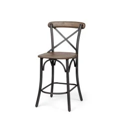 Flash Sale 😉 Mercana Etienne Medium Brown Solid Wood W/ Dark Gray Iron Frame Counter Stool - 20"W X 22.8"D X 40"H ✔️