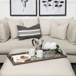 Outlet ❤️ Mercana Fantuz Gray Metal, Wood And Glass Serving Tray - 32"L X 16"W X 2.5"H 🔔 -Mercana Shop Fantuz Gray Metal2C Wood and Glass Serving Tray 4