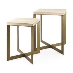 Best reviews of ❤️ Mercana Faye (Set Of 2) 19L X 19W X 26H Light Brown Wood W/ Gold X-Shaped Metal Base Accent Tables 🌟