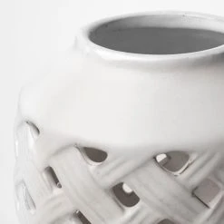 New 😍 Mercana Forillon I Short White Glazed Lattice Pattern Vase - 8"W X 8"D X 8"H ✨ -Mercana Shop Forillon I Short White Glazed Lattice Pattern Vase 2