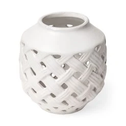 New 😍 Mercana Forillon I Short White Glazed Lattice Pattern Vase - 8"W X 8"D X 8"H ✨