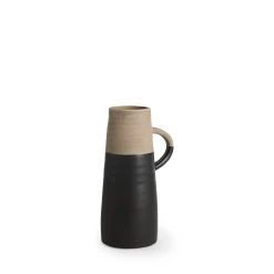 New 👍 Mercana Garand I Small Black/Natural Ceramic Jug - 6.5"W X 4.5"D X 10"H 🎁