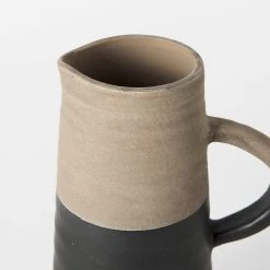 New 👍 Mercana Garand I Small Black/Natural Ceramic Jug - 6.5"W X 4.5"D X 10"H 🎁 -Mercana Shop Garand I Small Black Natural Ceramic Jug 3