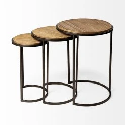 Promo 🎁 Mercana Glover (Set Of 3) 20L X 20W Brown Wood Round Top W/Metal Nesting Accent Tables - 20.1L X 20.1W X 26.4H ✔️ -Mercana Shop Glover 28Set of 329 20L x 20W Brown Wood Round Top W Metal Nesting Accent Tables 2