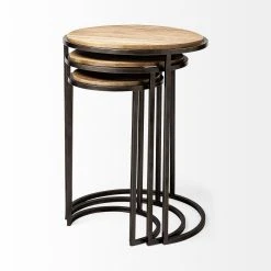 Promo 🎁 Mercana Glover (Set Of 3) 20L X 20W Brown Wood Round Top W/Metal Nesting Accent Tables - 20.1L X 20.1W X 26.4H ✔️ -Mercana Shop Glover 28Set of 329 20L x 20W Brown Wood Round Top W Metal Nesting Accent Tables 4