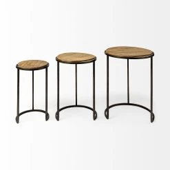 Promo 🎁 Mercana Glover (Set Of 3) 20L X 20W Brown Wood Round Top W/Metal Nesting Accent Tables - 20.1L X 20.1W X 26.4H ✔️ -Mercana Shop Glover 28Set of 329 20L x 20W Brown Wood Round Top W Metal Nesting Accent Tables 5