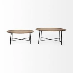 Outlet 🎁 Mercana Helios III 20L X 24H Set Of Two Round Brown Solid Wood Iron Base Nesting End/Side Tables 👍 -Mercana Shop Helios III 20L x 24H Set of Two Round Brown Solid Wood Iron Base Nesting End Side Tables 13