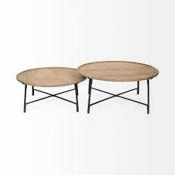 Outlet 🎁 Mercana Helios III 20L X 24H Set Of Two Round Brown Solid Wood Iron Base Nesting End/Side Tables 👍 -Mercana Shop Helios III 20L x 24H Set of Two Round Brown Solid Wood Iron Base Nesting End Side Tables 14
