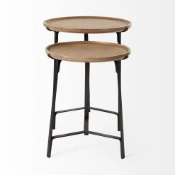 Outlet 🎁 Mercana Helios III 20L X 24H Set Of Two Round Brown Solid Wood Iron Base Nesting End/Side Tables 👍 -Mercana Shop Helios III 20L x 24H Set of Two Round Brown Solid Wood Iron Base Nesting End Side Tables 2